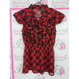 Seductions shirt y2k Red Plaid Ruffle Front Blouse ruffles